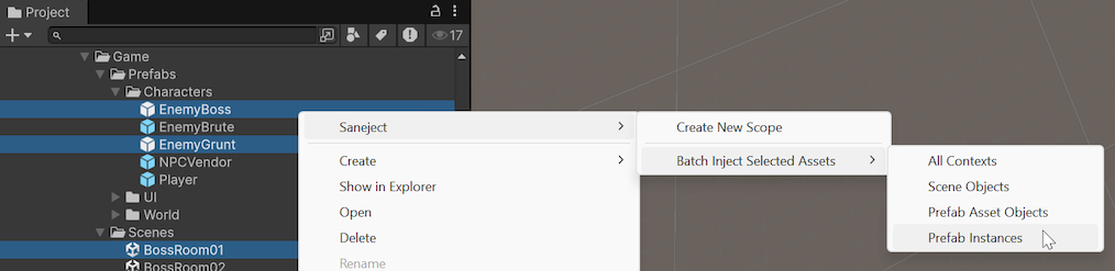 Saneject batch injection context menu