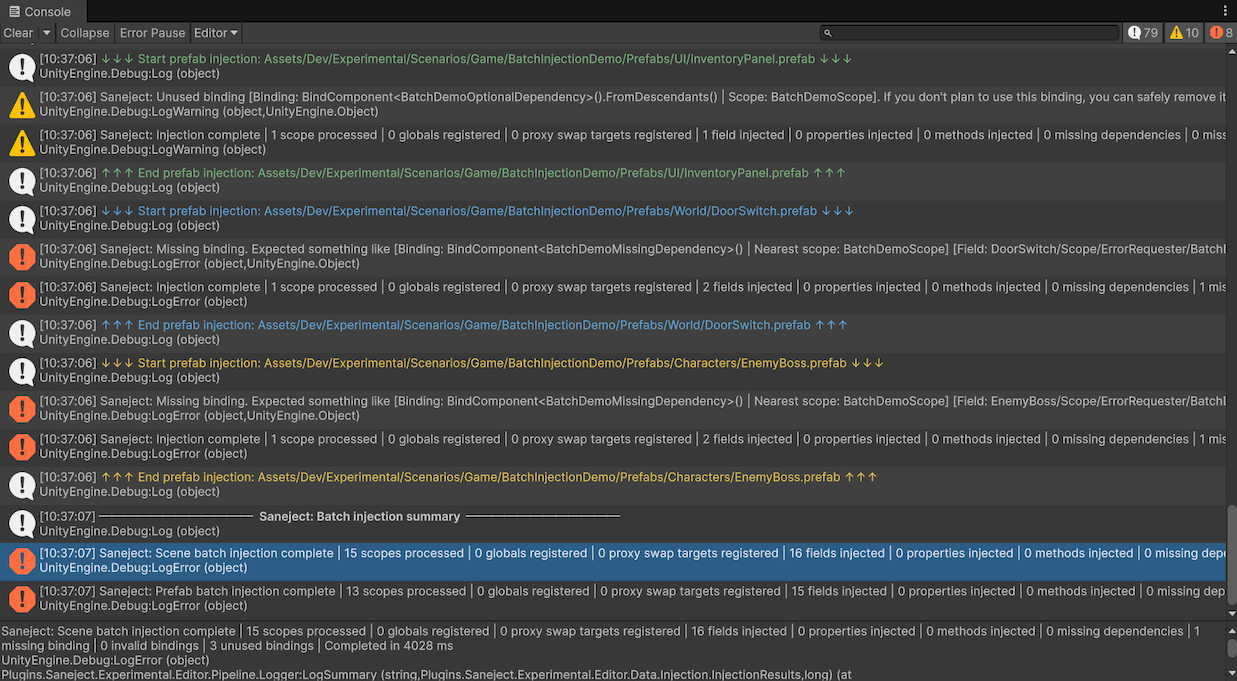 Batch injection console logs