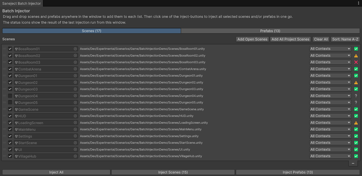 Saneject Batch Injector window