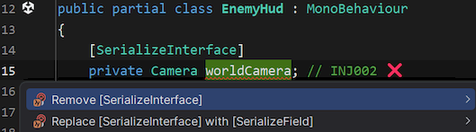 Screenshot containing Rider showing INJ002 code fixes