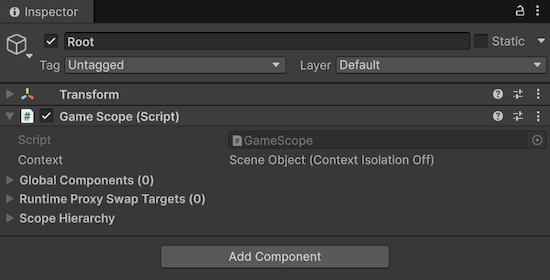 GameScope component in Inspector