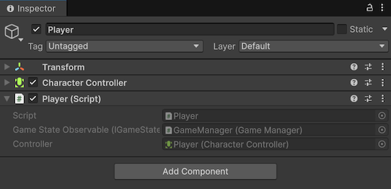 Injected result in Player component Inspector